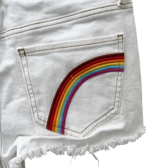 SO Super High-Rise Cut Off Short Distressed Embroider Rainbow Pocket White 7/28W - Picture 6 of 13
